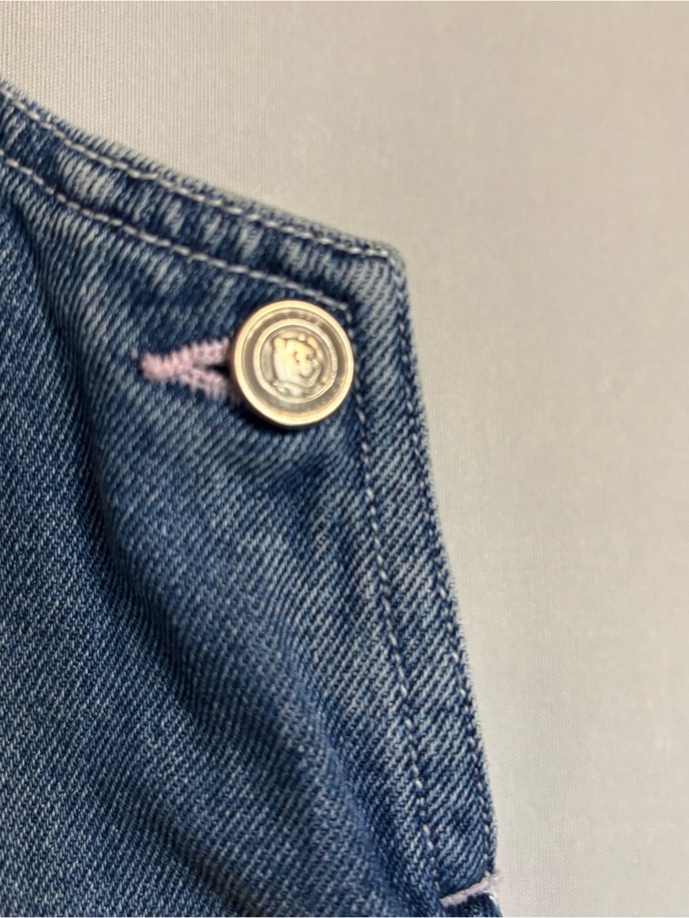 Vtg. Y2K Winnie the Pooh 12M Denim Overall Dress - Pink & Yellow Appliqué - Picture 6 of 9